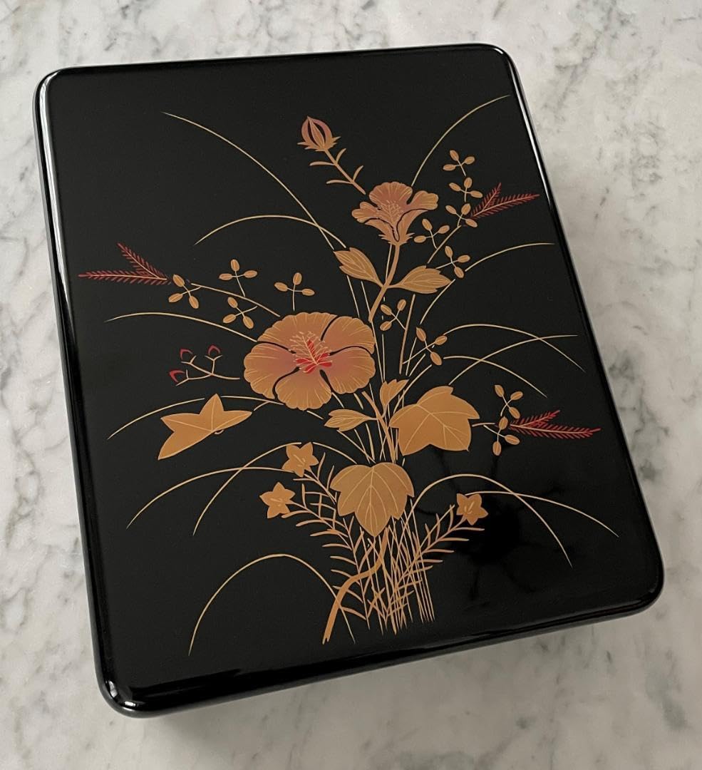 Amazon.co.jp: ！ 漆器 越前塗文箱 光琳文庫 内梨地 黒 芙蓉蒔絵